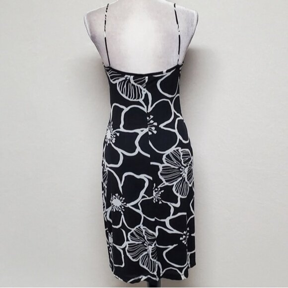 80s Rare Vintage Guess Black White Abstract Ditsy Floral Stretchy Mini Dress L - Picture 10 of 15